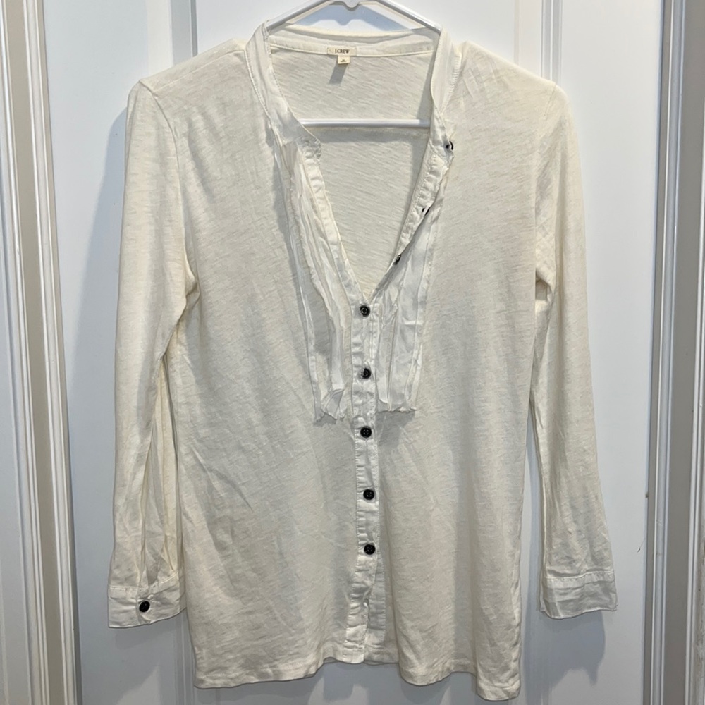 J. Crew lightweight fitted long sleeve tissue t-shirt, ruffle detail, size S